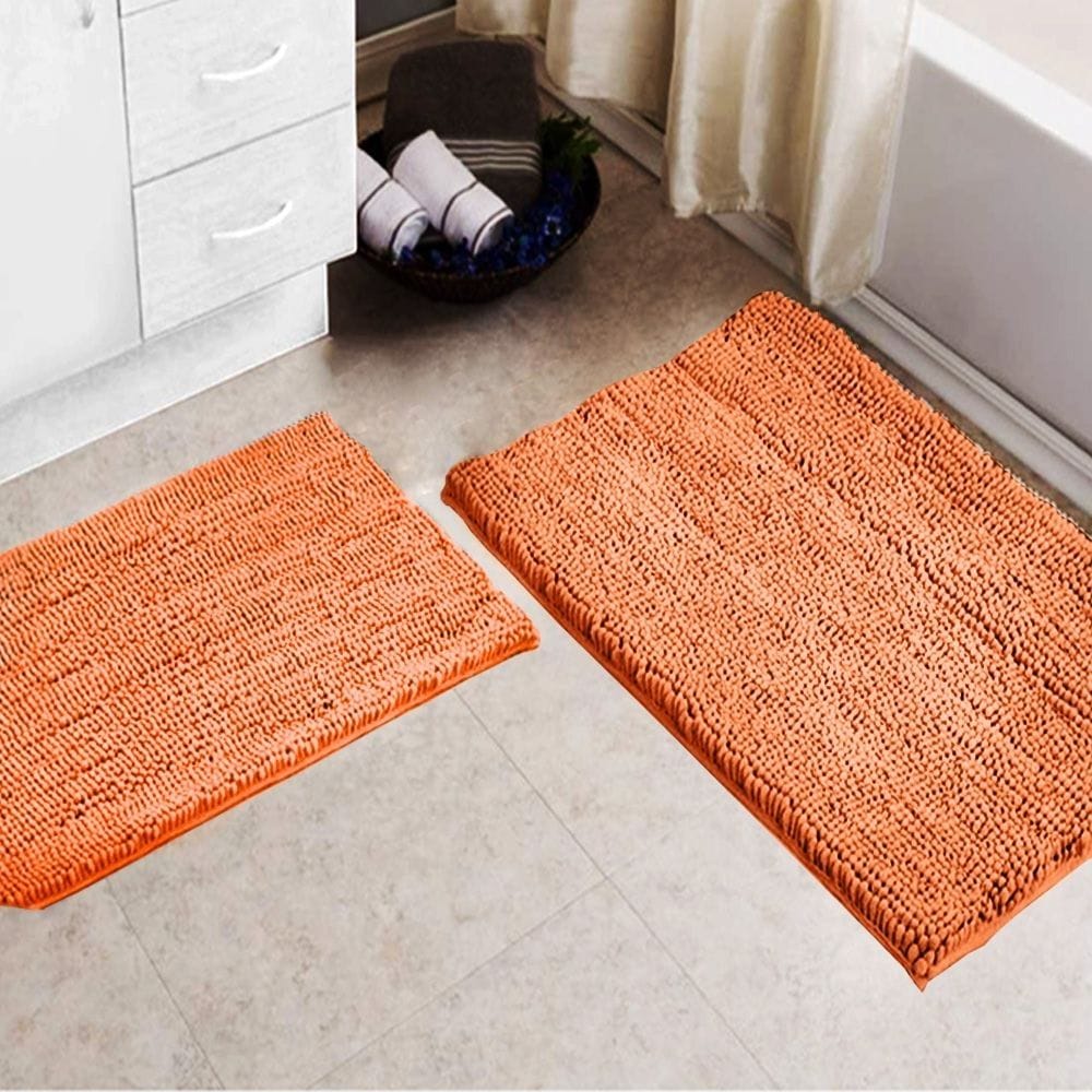 BARE FOOT Chenille Bathroom Rug Orange With Multiple Size Variations