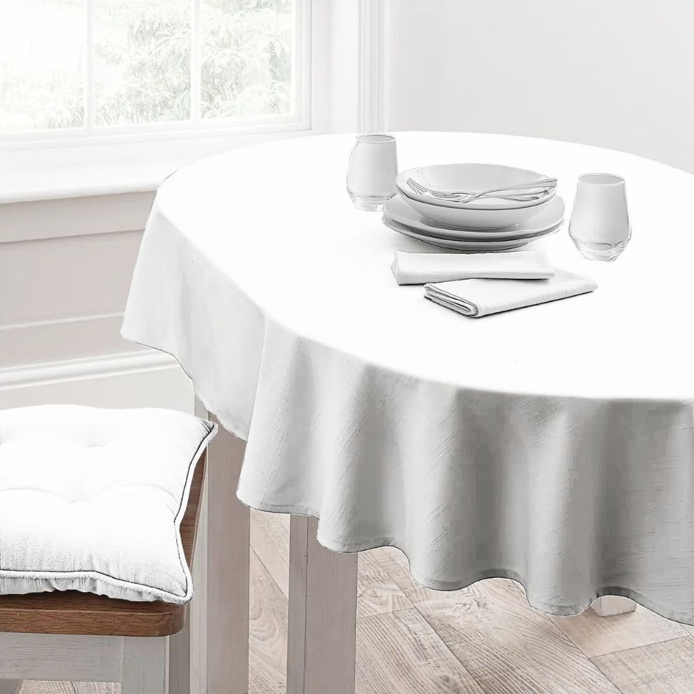 HOMETHREADS Fabric Table Cloth White With Multiple Size Variations