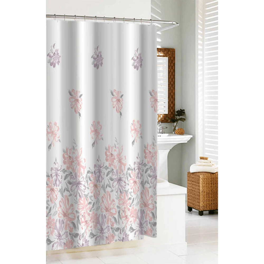 CASA BELLA Shower Curtain Polyester With 12 C-Shape Rings 180cmx180cm With Lavander Design