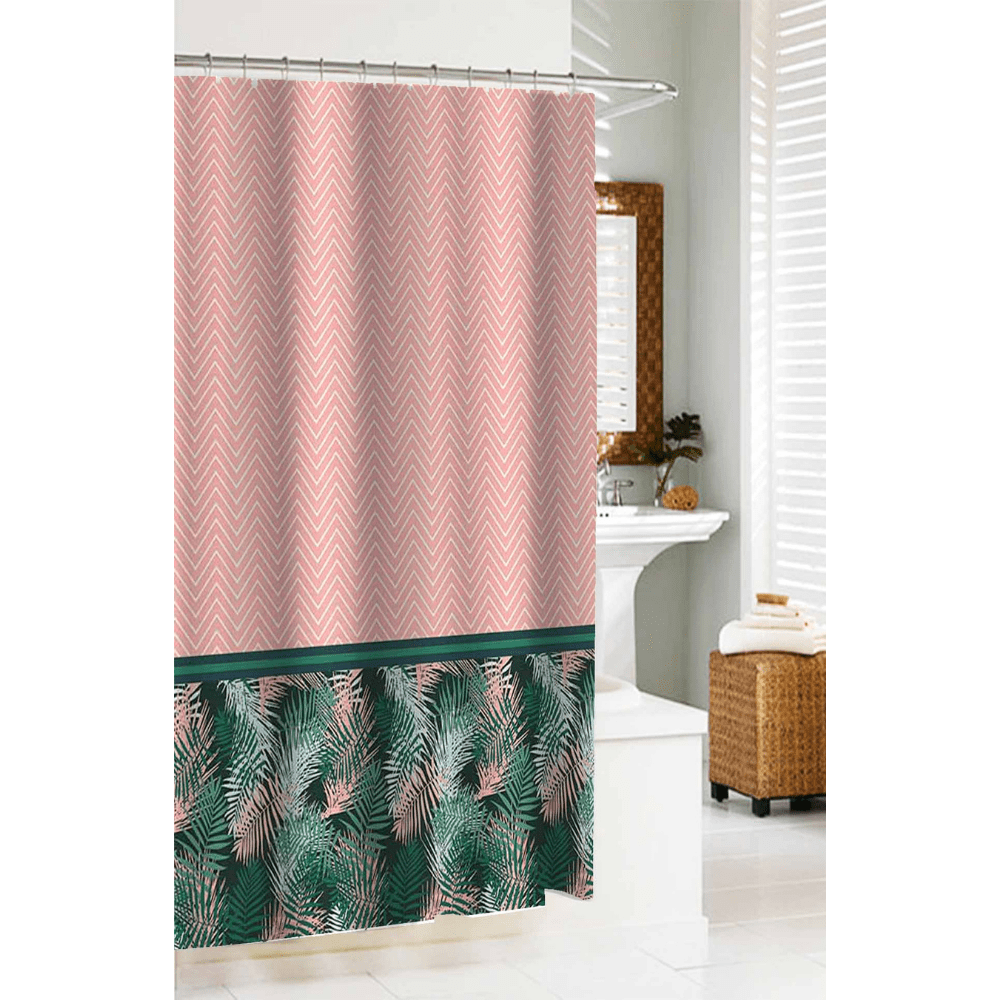 CASA BELLA Shower Curtain Polyester With 12 C-Shape Rings 180cmx180cm With Leaves Design