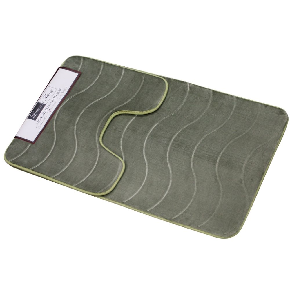 LINENS N' THINGS Memory Foam Bathroom Mat Wave 2 piece Set Seagrass