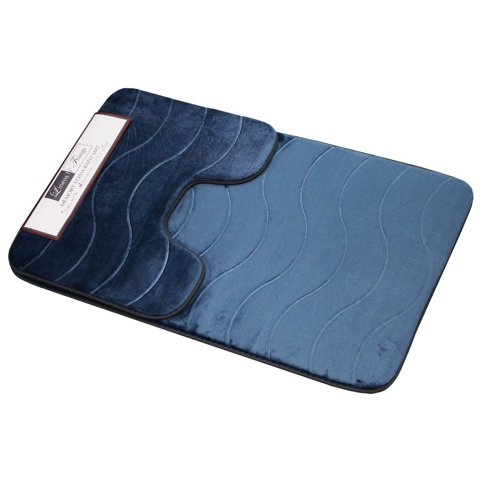 LINENS N' THINGS Memory Foam Bathroom Mat Wave 2 Piece Set Mallard Blue