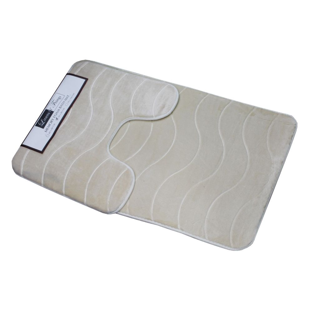 LINENS N' THINGS Memory Foam Bathroom Mat Wave Wave 2 Piece Set Sand Dollar