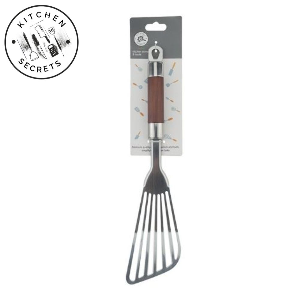 KITCHEN SECRETS Stainless Steel Fish Spatula Wood Finish Handle - STU052