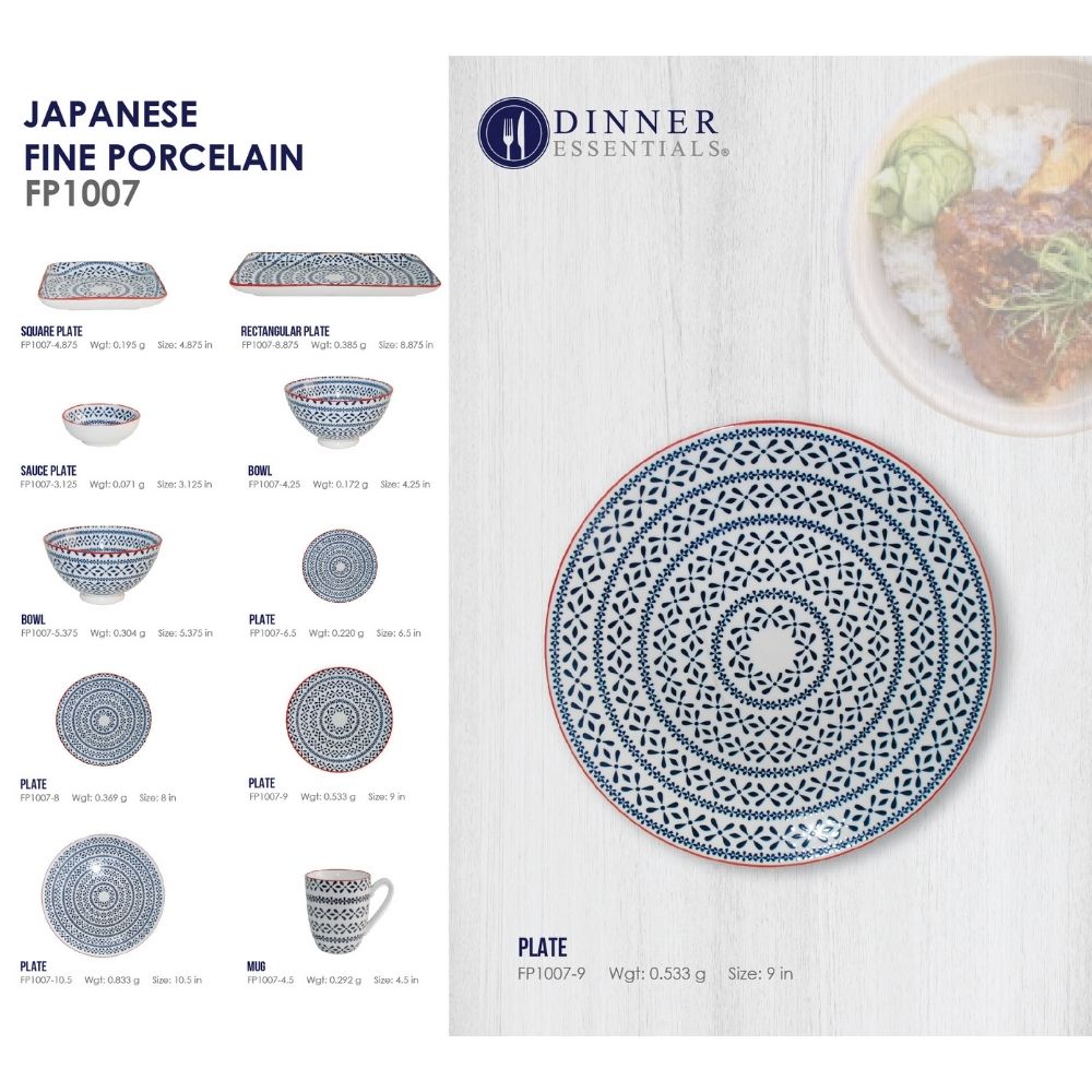 DINNER ESSENTIAL Decorative Printed Dinner Plate 9inch (3)