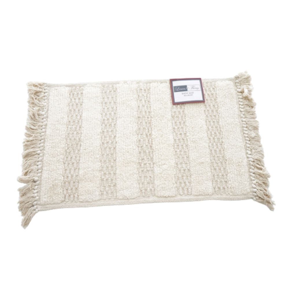 LINENS N' THINGS Cotton Bathroom Rug With Stripes and Tassel 50x100 Sand Dollar