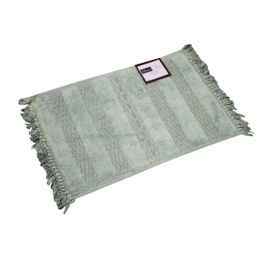 LINENS N' THINGS Cotton  Bathroom Rug With Stripes and Tassel 50X80 Seagrass