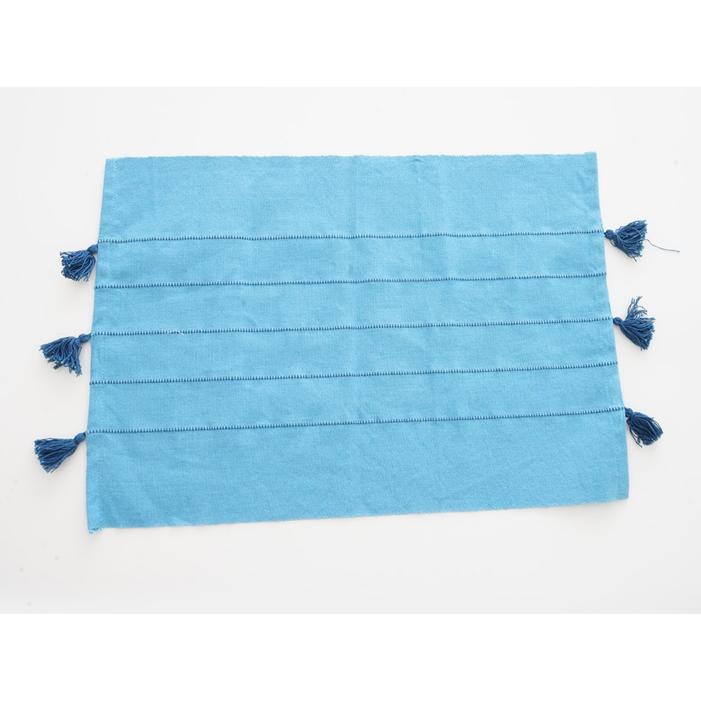 SUR LA TABLE Placemat Fabric Stripe With Tassle 13"x19" Blue