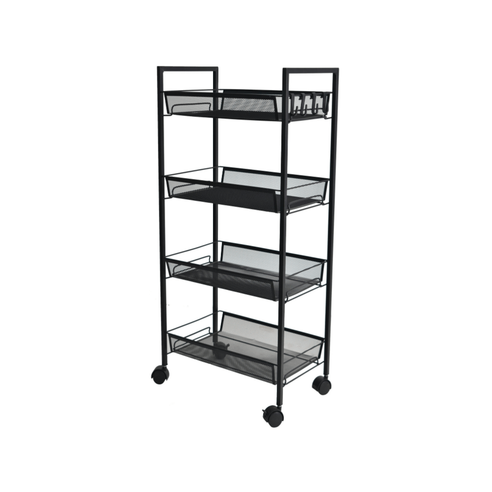 Removable Kitchen Trolley Holder Shelf Storage Rack Organizer with Wheel 4 Tier Black