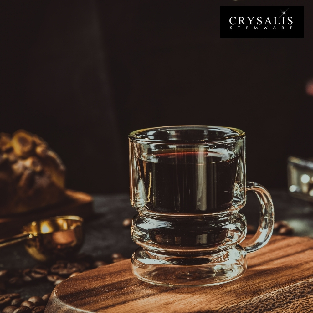 CRYSALIS Espresso Cup Double Wall Glass with Handle 80ml Set of 2