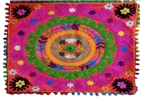 BBTPC016 18x18 FLORAL EMBROIDED TPC WITH POMPOMS