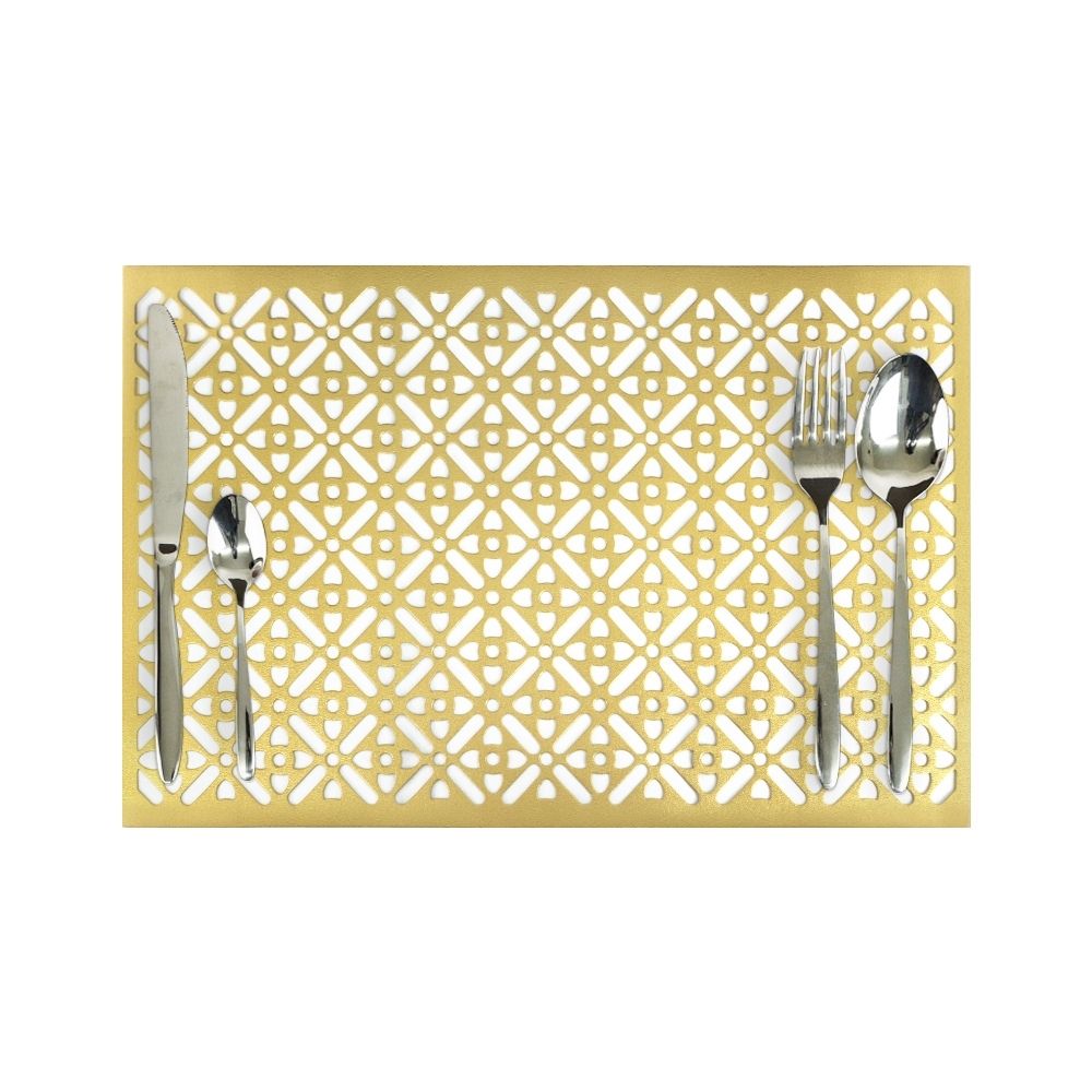 HAPPY TABLE Placemat PVC Slant Square Pattern Gold