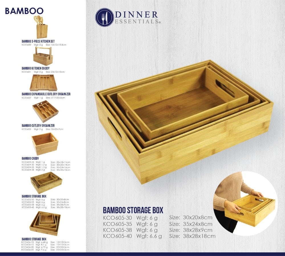 Dinner Essential Bamboo Storage Tray Wooden Tray box Organizer box with handle (2)