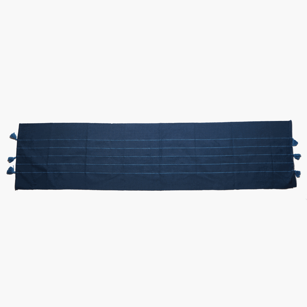 SUR LA TABLE Table Runner Fabric Stripe With Tassle Denim Blue With Multiple Size Variations