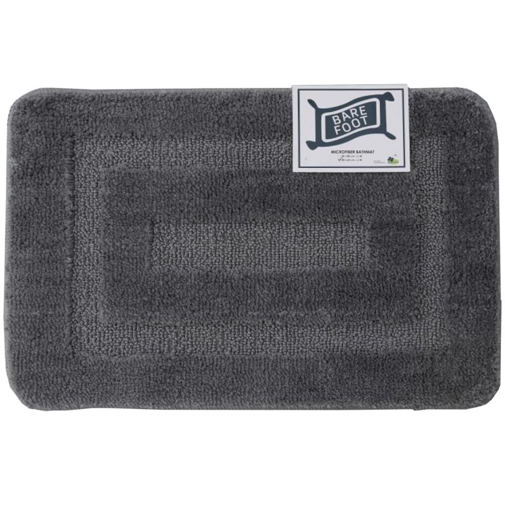 BARE FOOT Microfiber Bathroom Rug Embossed Gray With Multiple Size Variations