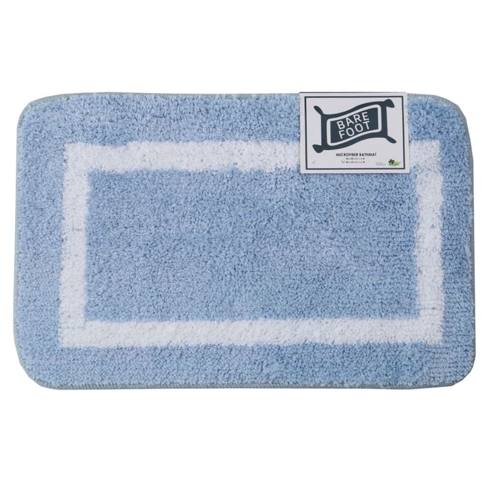 BARE FOOT Microfiber Bathroom Rug Rectangular Blue With Multiple Size Variations