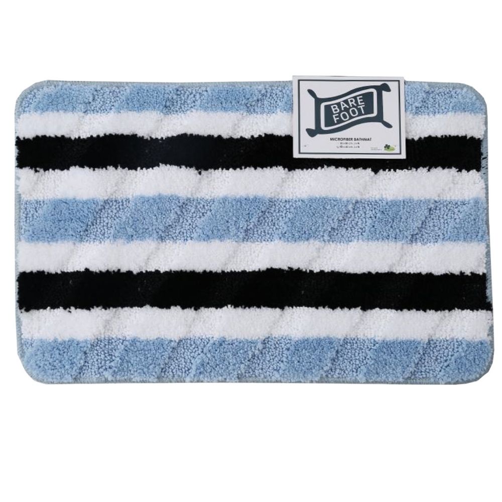 BARE FOOT Microfiber Bathroom Rug Stripes Blue With Mutliple Size Variations