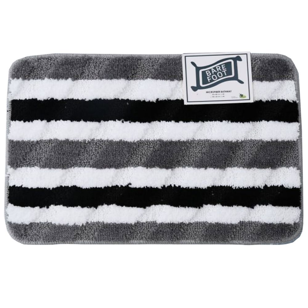BARE FOOT Microfiber Bathroom Rug Stripes Gray With Multiple Size Variations