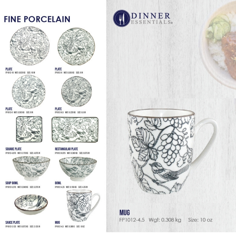 Dinner Essential Decorative Printed Dinnerware Black & white Bird