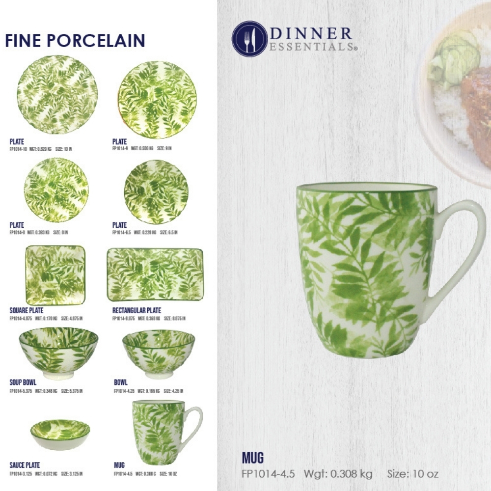 Dinner Essential Decorative Printed Dinnerware Green Leaf