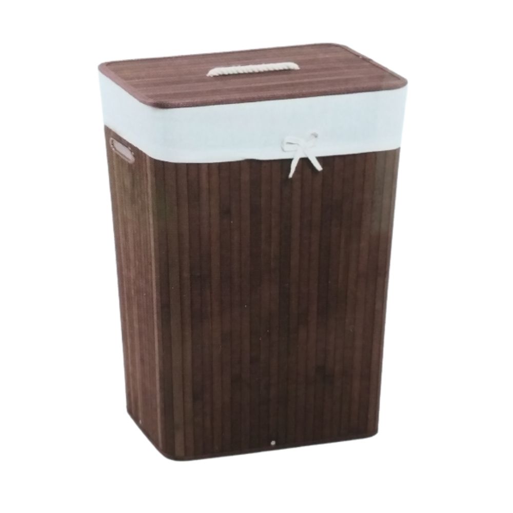 EZ SPACES Rectangular Bamboo Hamper with Fabric Liner and Rope Handle Lid