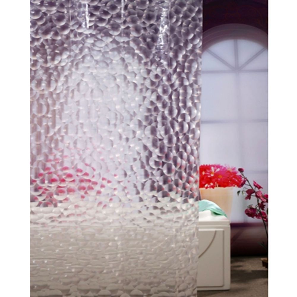 CASA BELLA Shower Curtain 3D With 12 C-Shape Rings 180cmx180cm Clear Water Drops