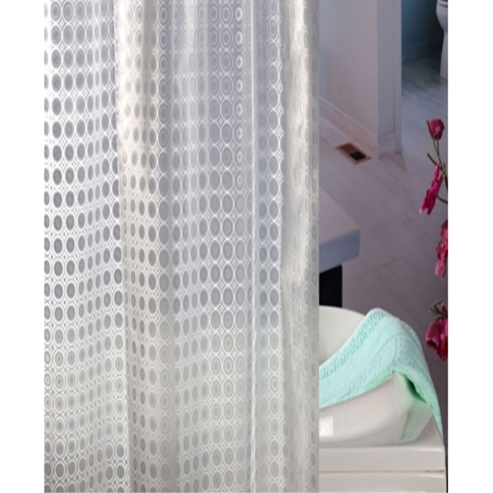 CASA BELLA Shower Curtain 3D With 12 C-Shape Rings 180cmx180cm Clear Circle