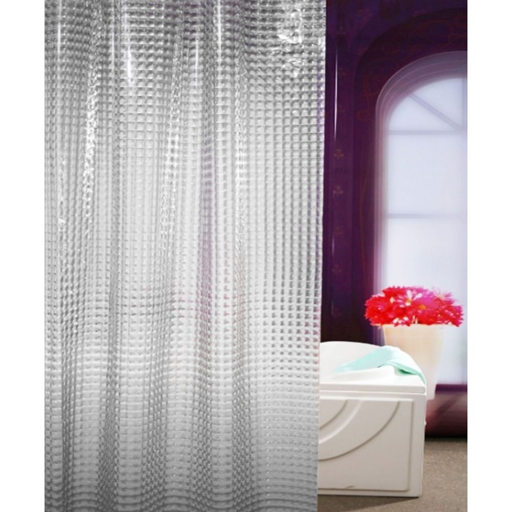 CASA BELLA Shower Curtain 3D With 12 C-Shape Rings 180cmx180cm Clear Square