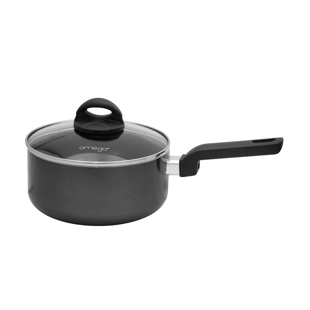 OMEGA Lexi Aluminum Non-stick Sauce Pan with Glass Lid