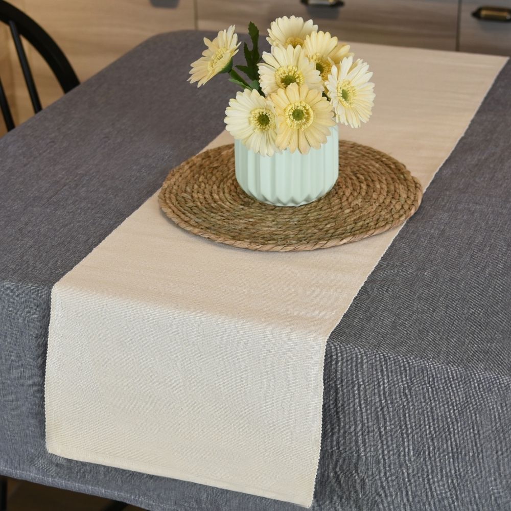 HAPPY TABLE Ribbed Table Runner Off White With Multiple Size Variations