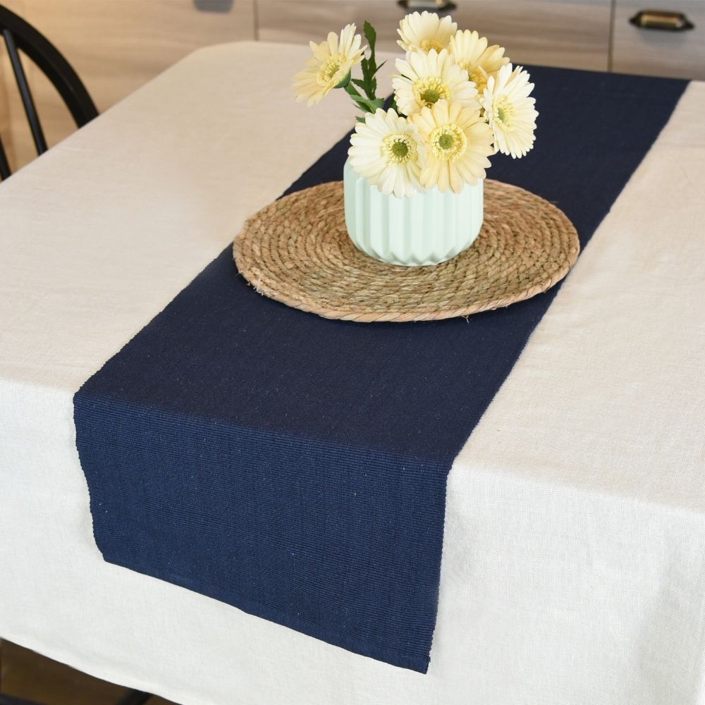 HAPPY TABLE Ribbed Table Runner Blue With Multiple Size Variations