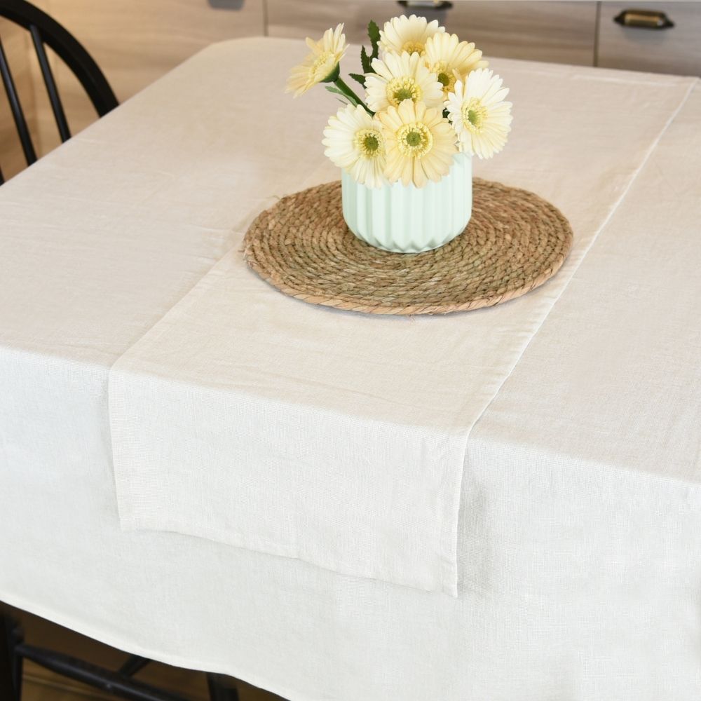 HAPPY TABLE Table Runner Hemmed Cream With Multiple Size Variations
