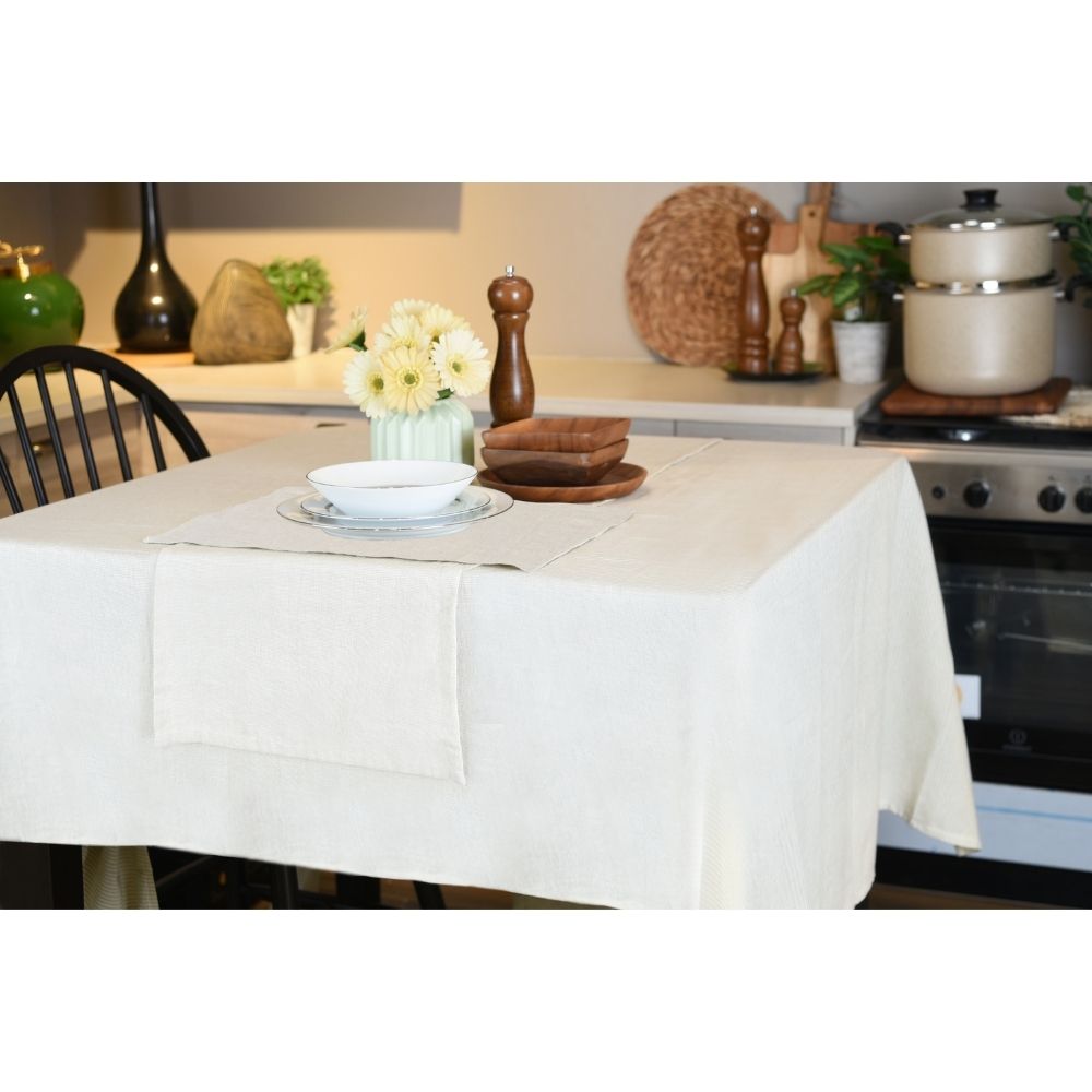 HAPPY TABLE Table Cloth Hemmed Cream With Multiple Size Variations
