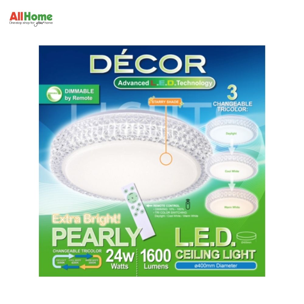 DECOR Pearly Ceiling Lamp Tri Color w/ Remote 24W