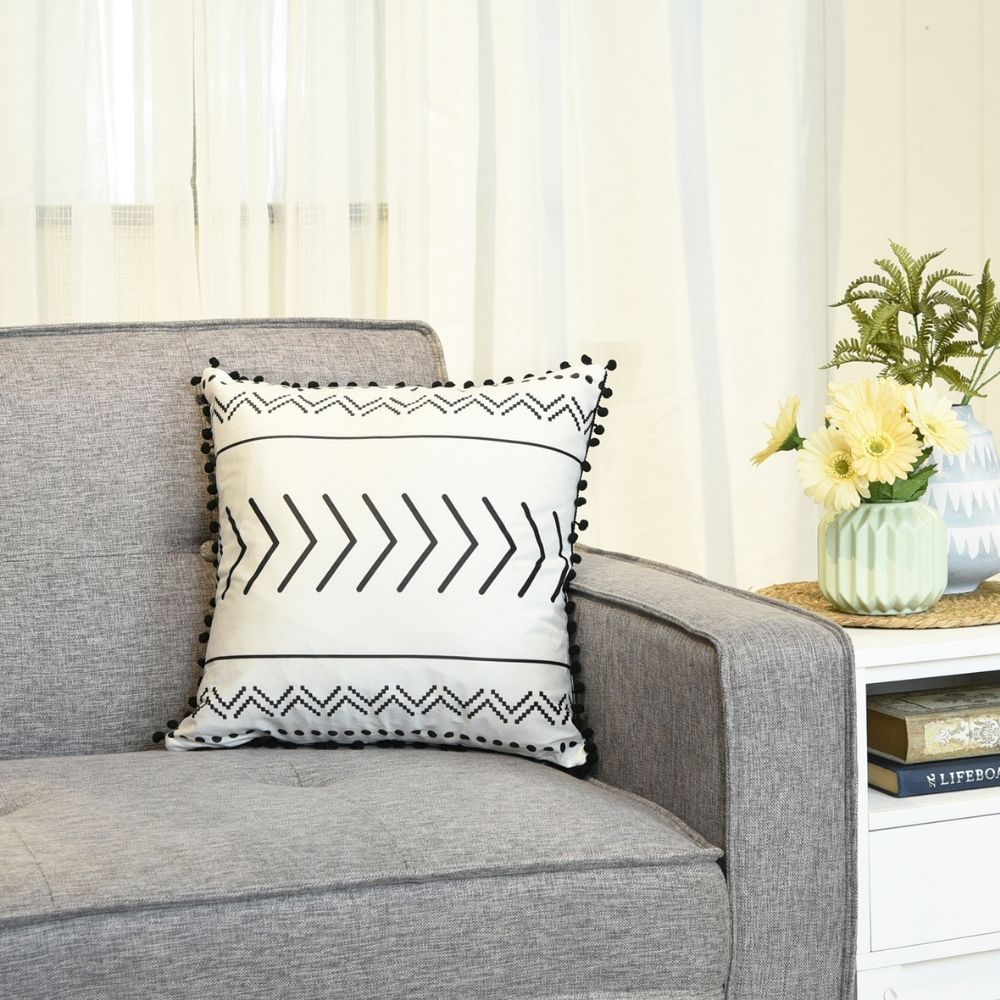 Throw Pillow Case with Tassel Arrow 17" x 17" Black And White