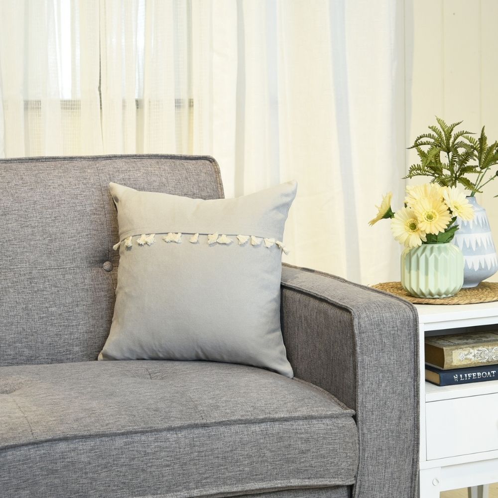 Throw Pillow Case Plain with Tassel 17" x 17" Light Gray