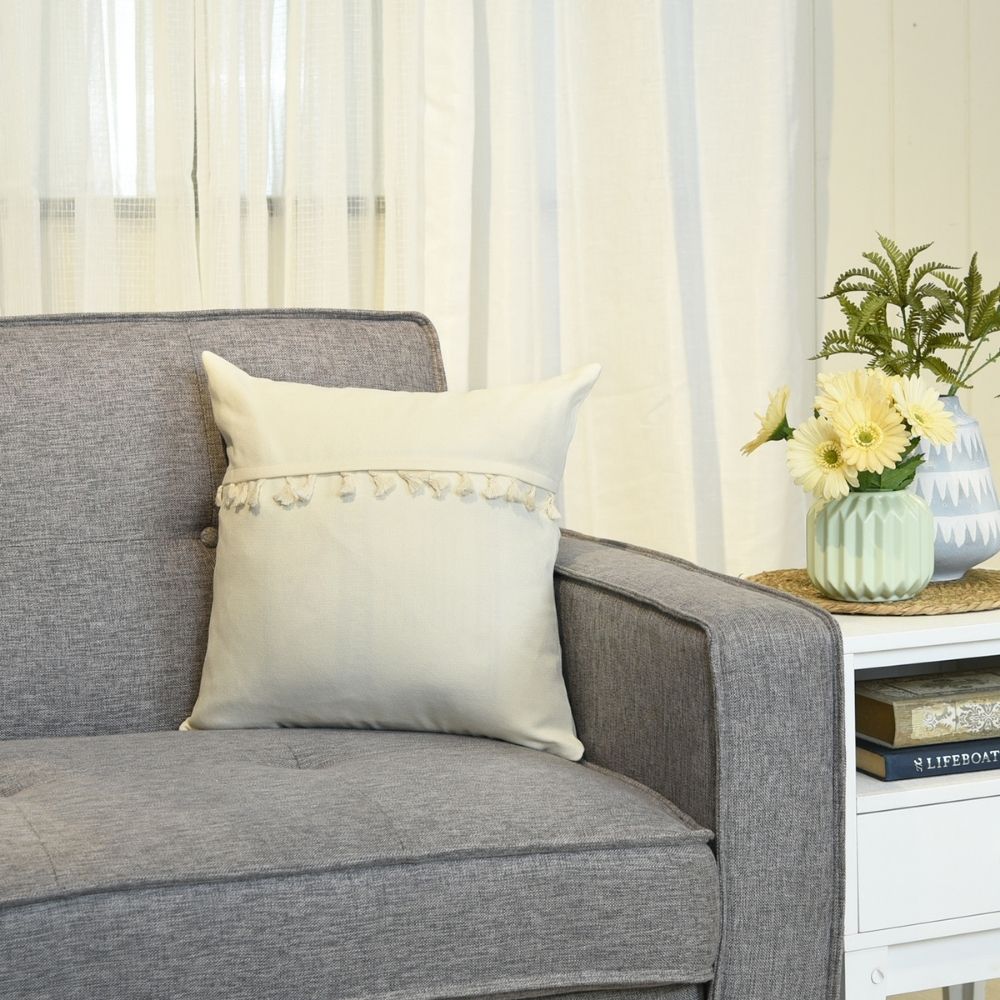 Throw Pillow Case Plain with Tassel 17" x 17" Ivory