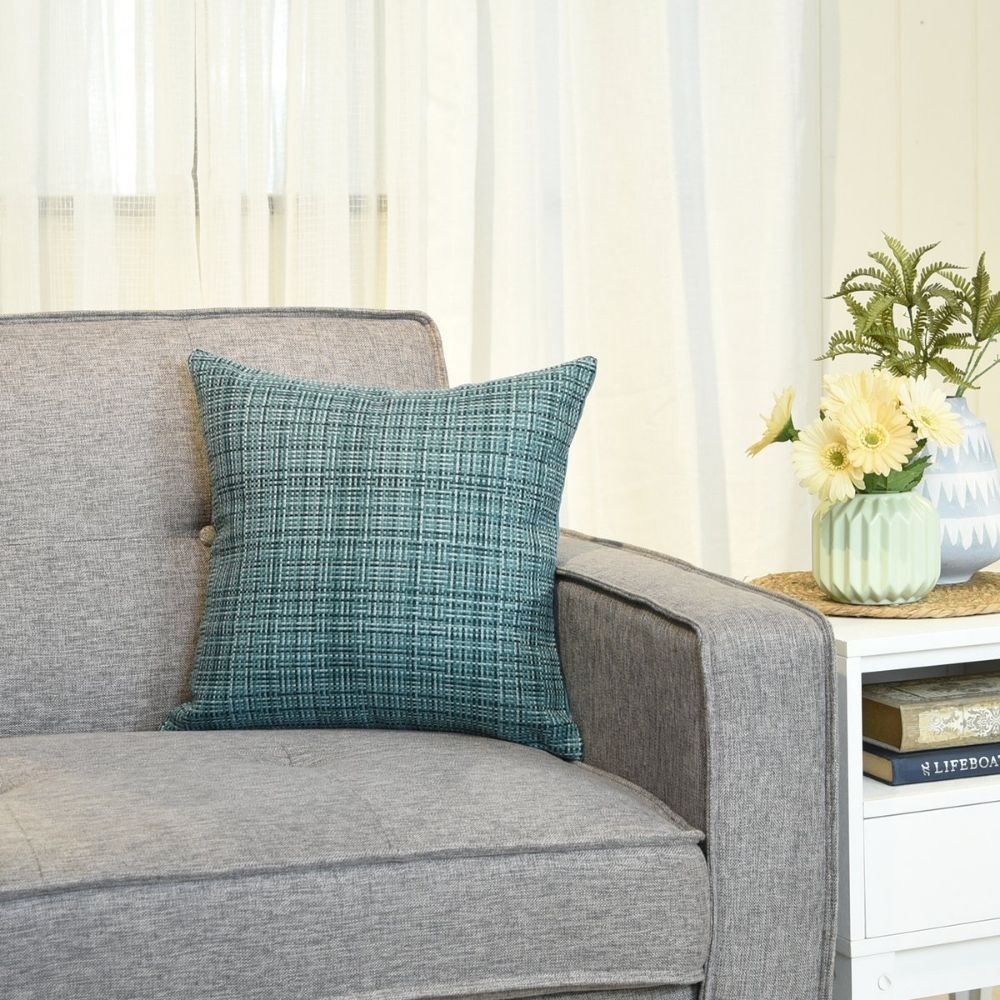 Throw Pillow Case Plaid 17" x 17" Green