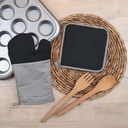 HAPPY KITCHEN Silicone Potholder and Mitten Set of 2 Black and Gray