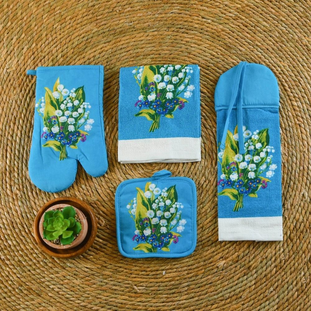 HK AH-PHM-8 White Flower 4pc Kitchen Set