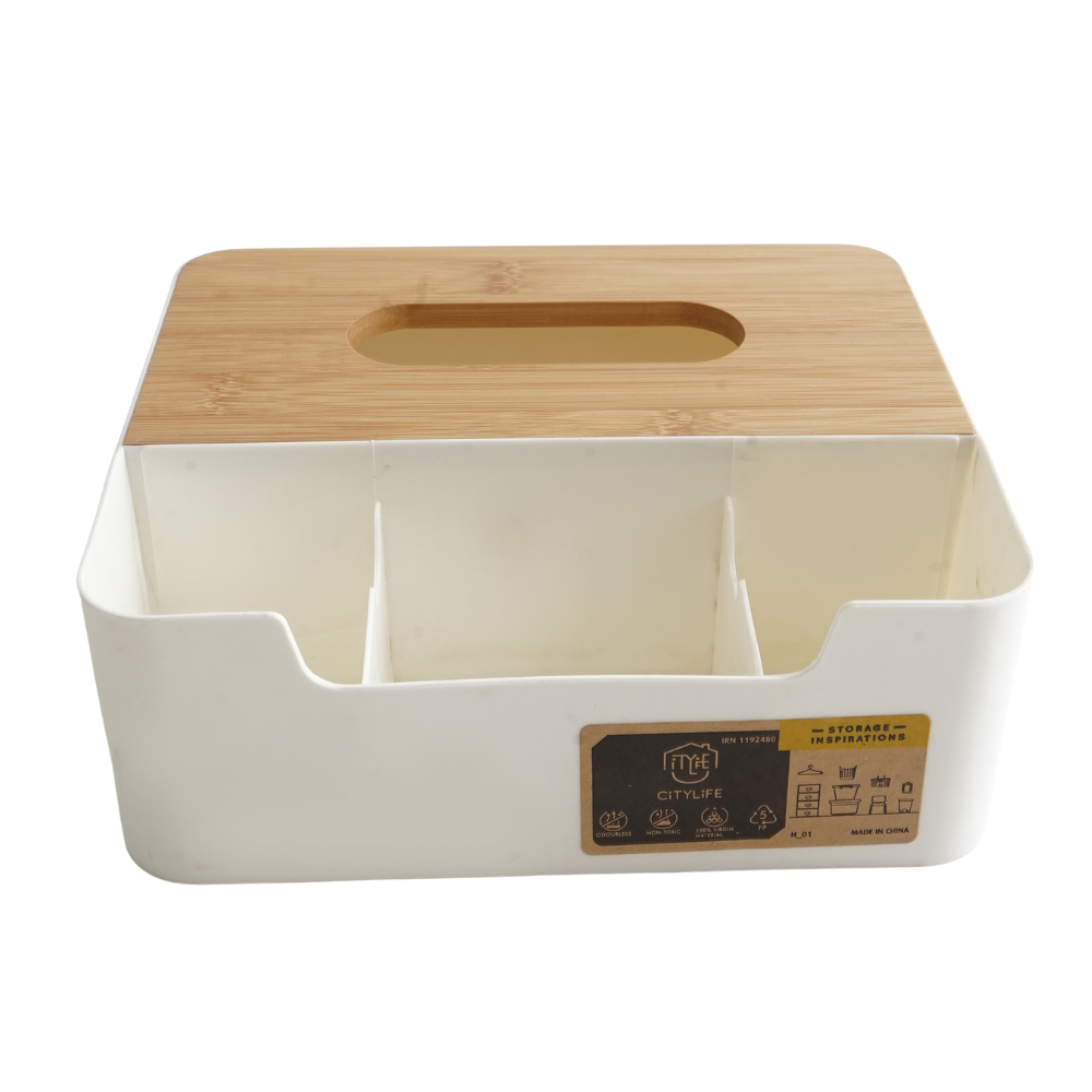 CITY LIFE Bamboo Lid Tissue Organizer Desktop