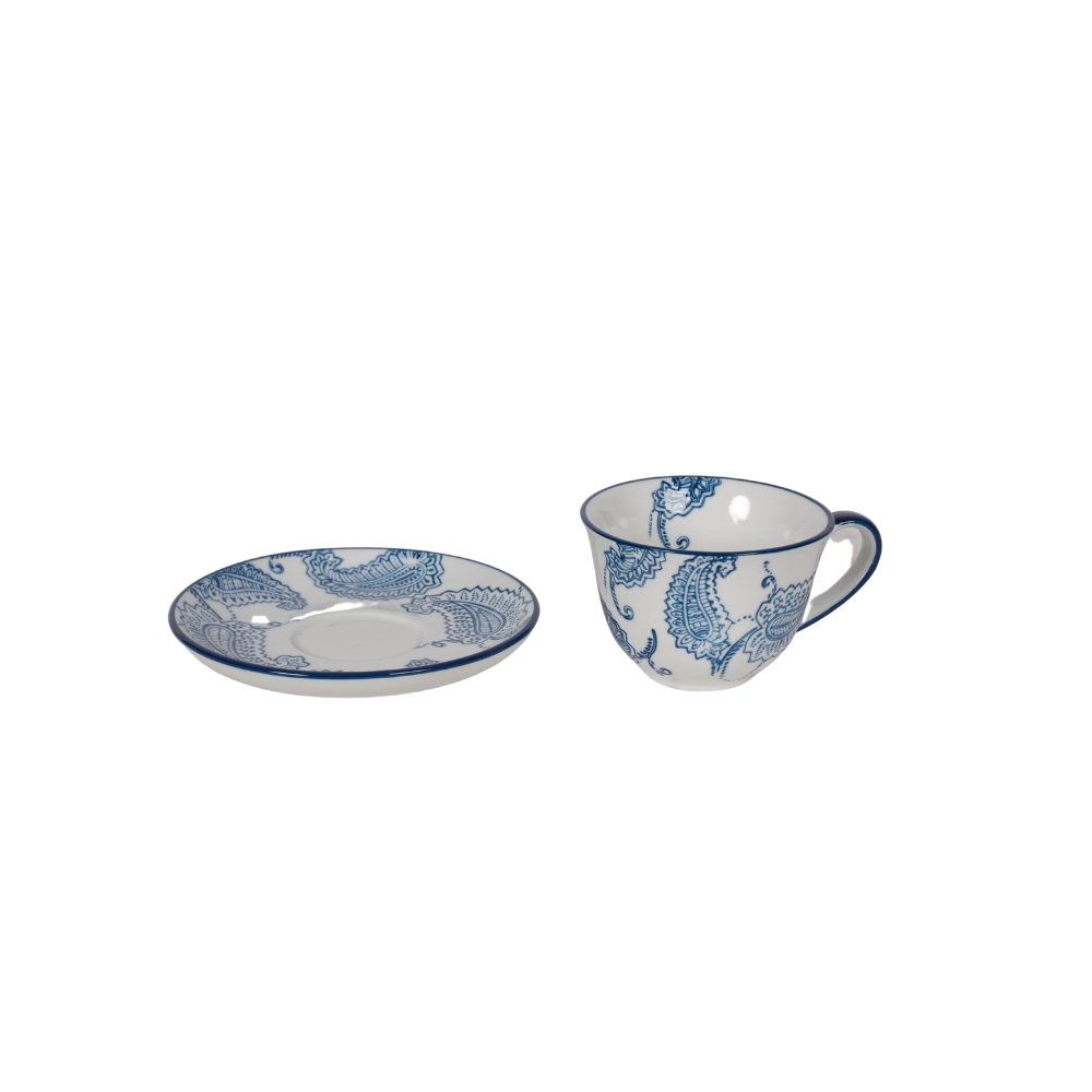 ONAIDA Porcelain Cup and Saucer with Handpainted Feather Design