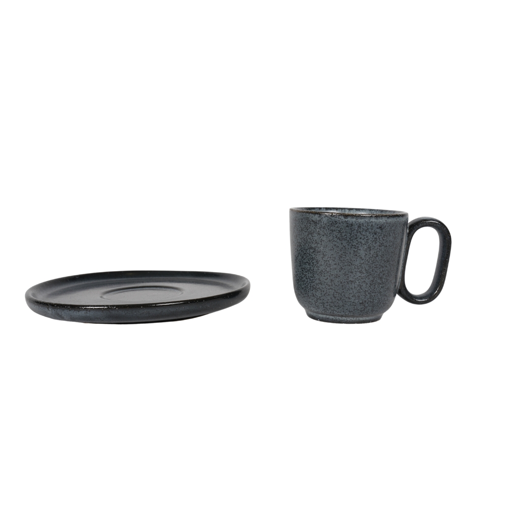ONAIDA Stoneware Cup and Saucer Matte Black set of 2