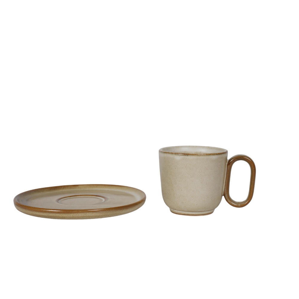 ONAIDA Stoneware Cup and Saucer Matte Beige set of 2
