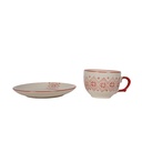 ONAIDA Stoneware Cup and Saucer with handpainted design Red set of 2