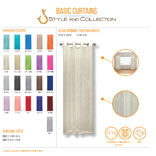 STYLE & COLLECTION Window Curtain Sheer 55" x 84" Beige 