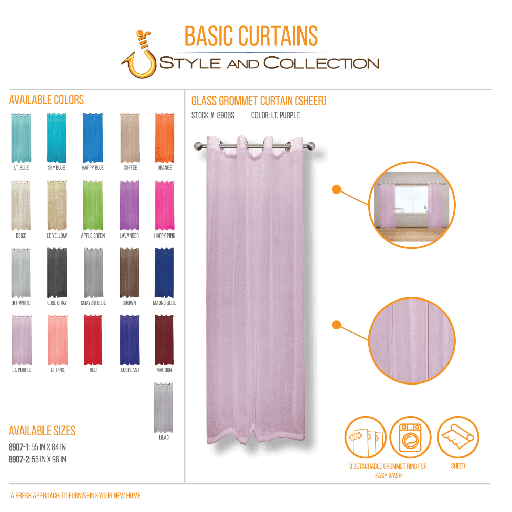 STYLE & COLLECTION Window Curtain Sheer 55" x 84" Light Purple 