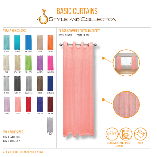 STYLE & COLLECTION Window Curtain Sheer 55" x 84" Light Pink 