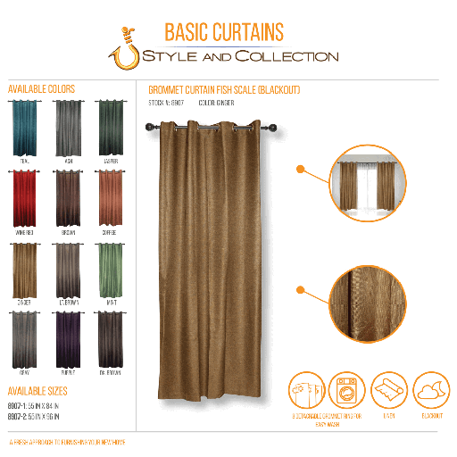 STYLE & COLLECTION Window Curtain Semi-Blackout Canvass 55" x 84" Ginger 