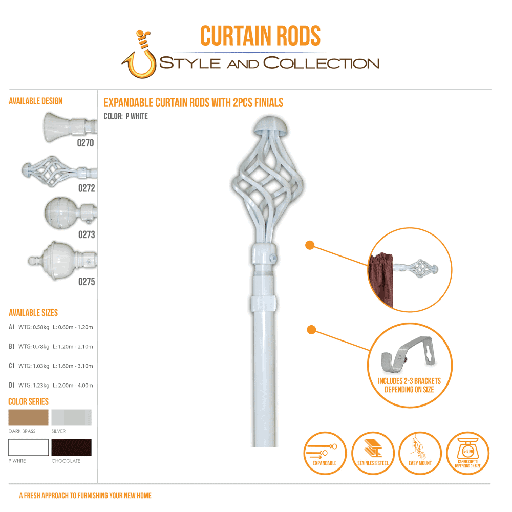 STYLE & COLLECTION Curtain Rod Single Painted White 0.6m - 1.2m 19mm Swivel